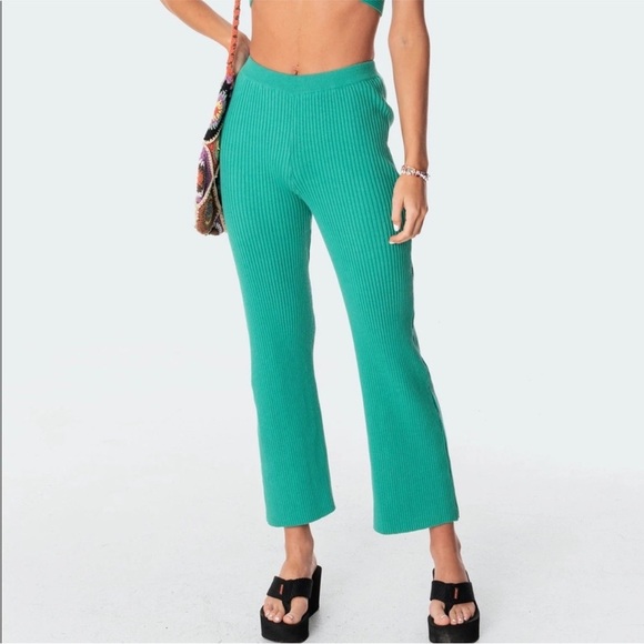 Edikted Teal Green Knitted Flare Pants – Size XS/S, High-Waist, NWOT - Picture 1 of 5